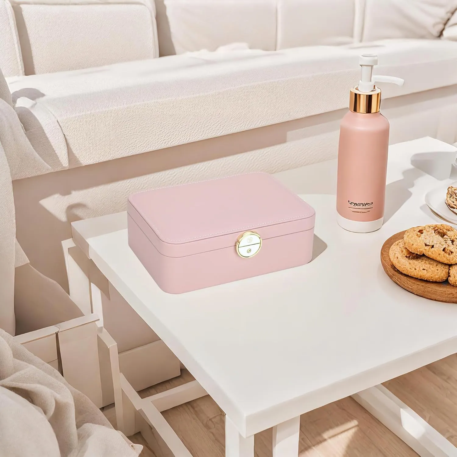 Lockable jewelry box, double-layer jewelry storage box, jewelry organizers and storage large jewelry box for women.for girls.modern (Buff)