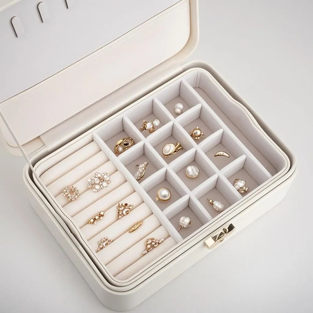 Lockable jewelry box, double-layer jewelry storage box, jewelry organizers and storage large jewelry box for women.for girls.modern (Buff)