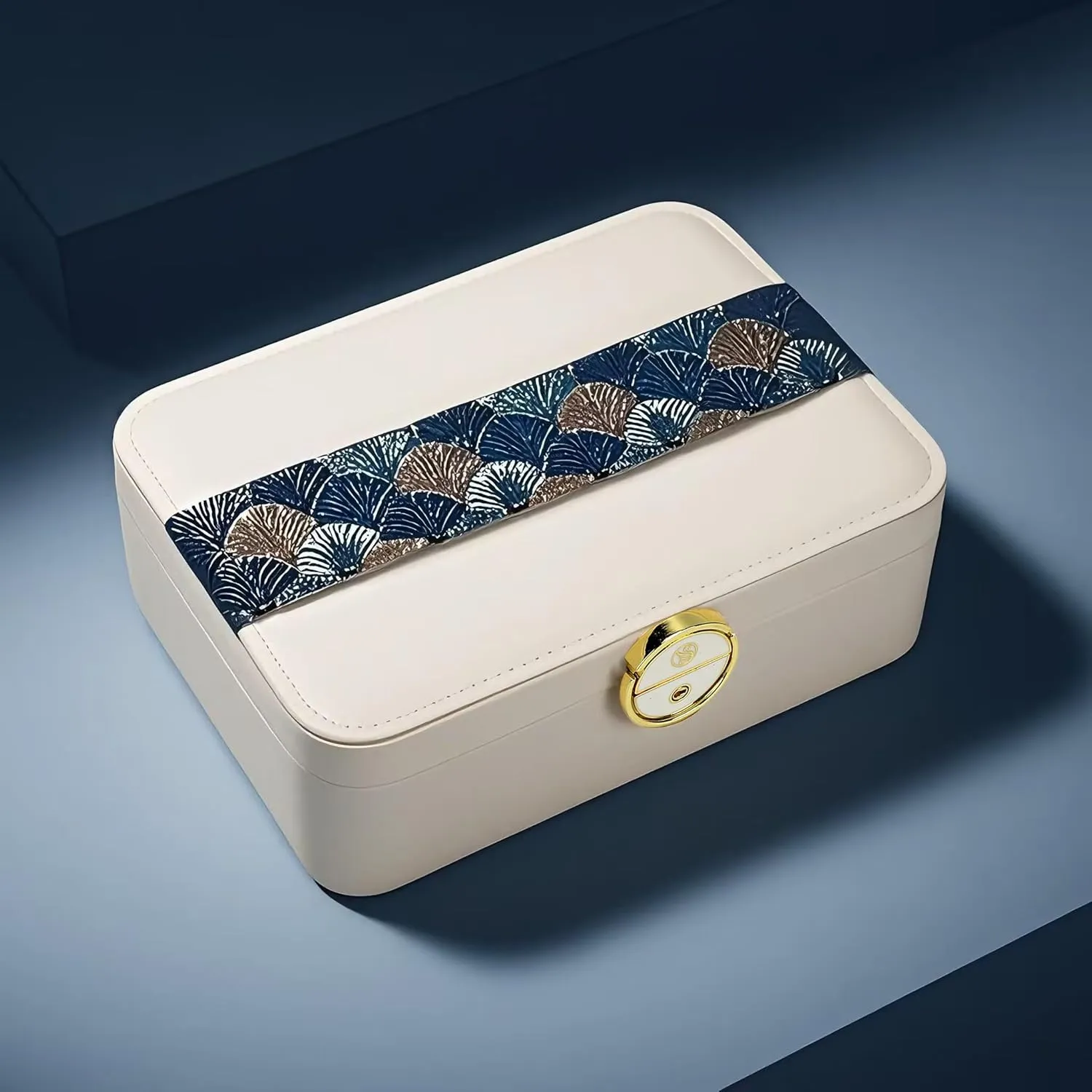 Lockable jewelry box,2 layer jewelry storage box, for women, black jewelry case，large jewelry box for girls, jewelry organizer.modern jewelry boxes with key. (Dark blue)