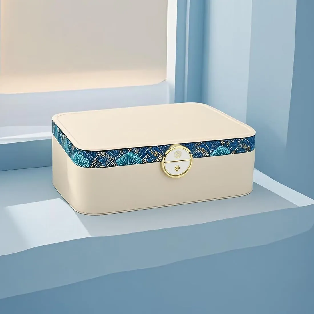 Lockable jewelry box,2 layer jewelry storage box, for women, black jewelry case，large jewelry box for girls, jewelry organizer.modern jewelry boxes with key. (Dark blue)