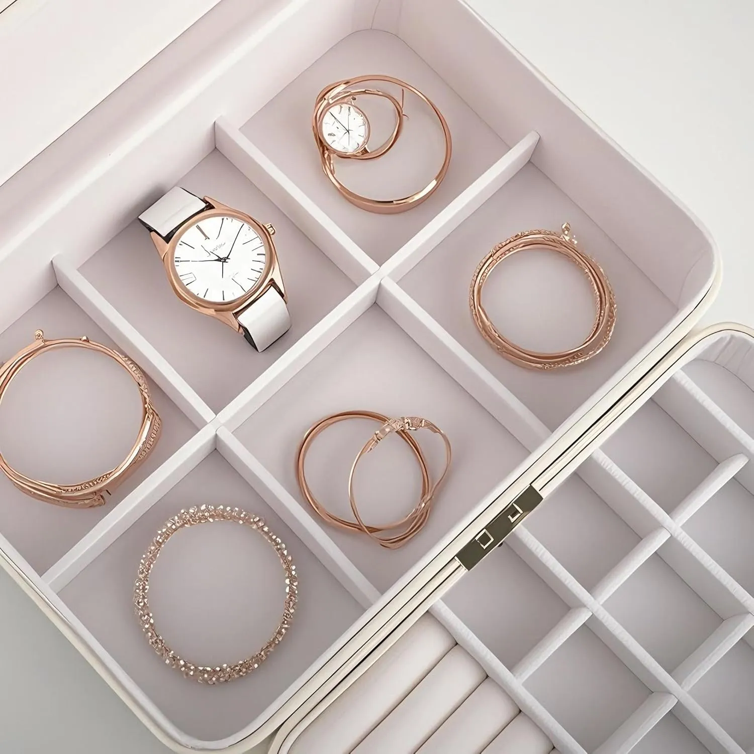 Lockable jewelry box,2 layer jewelry storage box, for women, black jewelry case，large jewelry box for girls, jewelry organizer.modern jewelry boxes with key. (Dark blue)