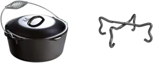 Lodge L8DO3 Cast Iron Dutch Oven (5-Quart) and Lodge 4-in-1 Camp Dutch Oven Tool