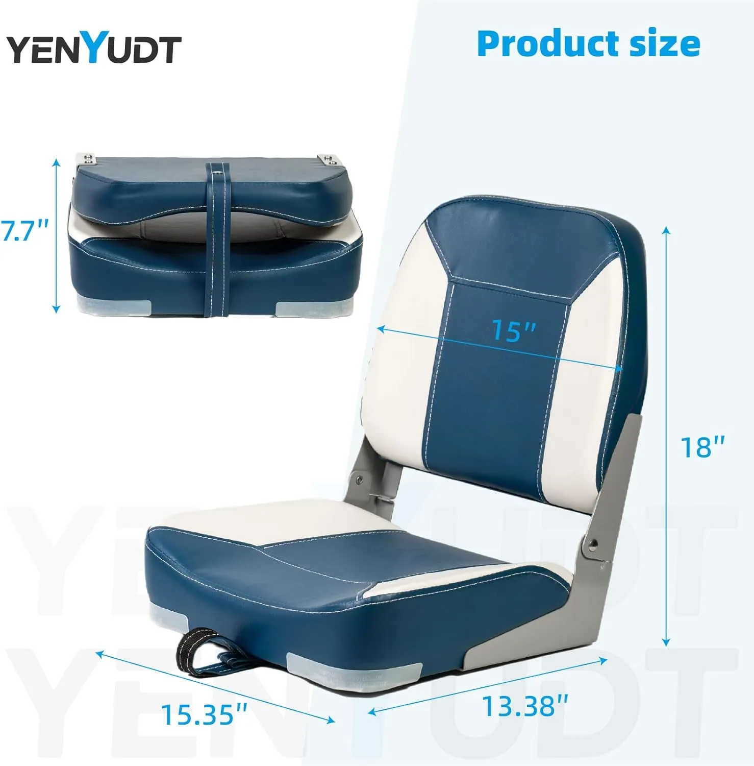 Low Back Padded Boat Seats, Folding Boat Seats, Waterproof Captain Boat Seat, 2 Packs (Blue & White)