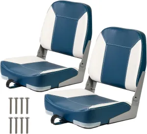 Low Back Padded Boat Seats, Folding Boat Seats, Waterproof Captain Boat Seat, 2 Packs (Blue & White)