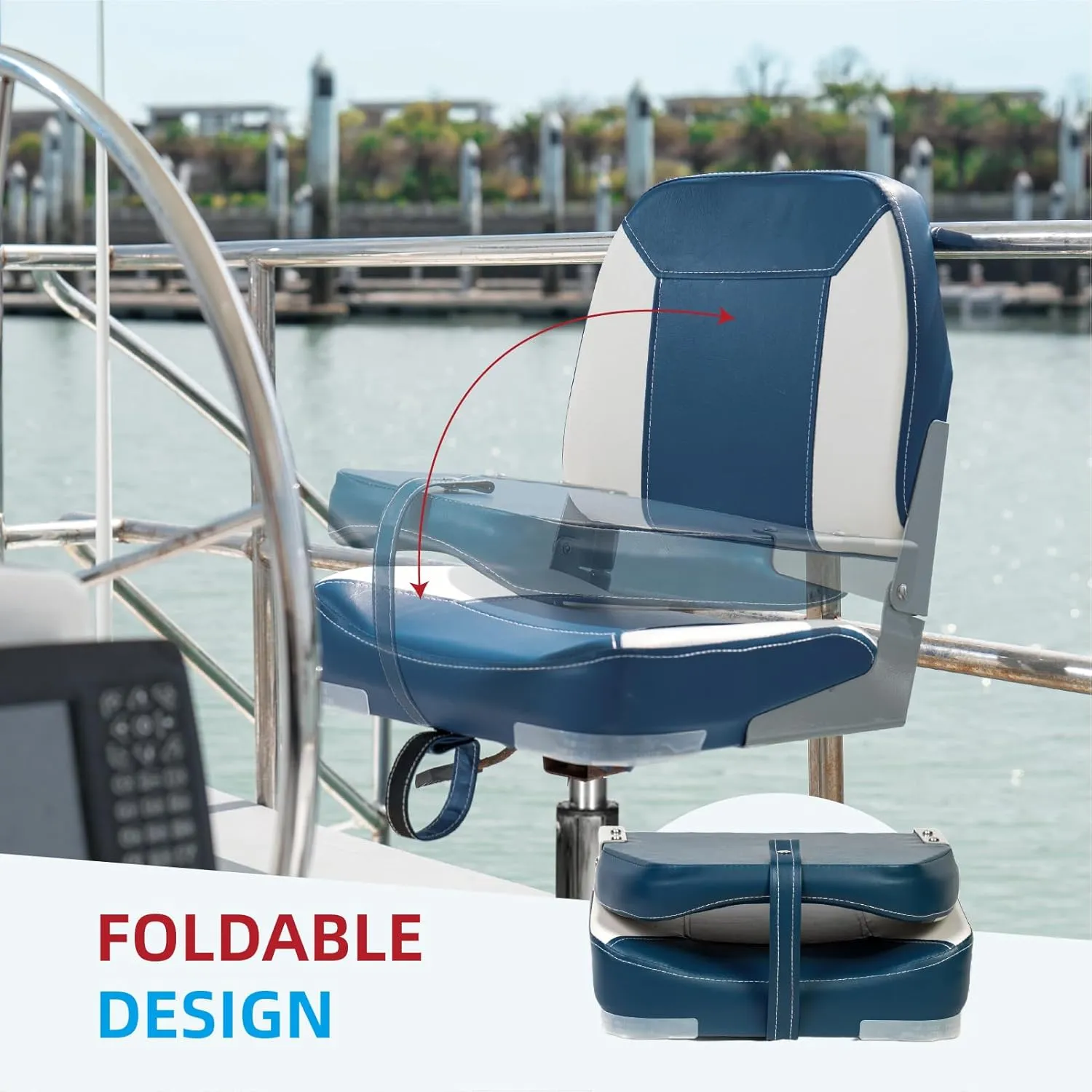 Low Back Padded Boat Seats, Folding Boat Seats, Waterproof Captain Boat Seat, 2 Packs (Blue & White)