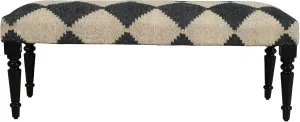 LR Home Alexei Tan/Black Upholstered Bench for Bedroom End of Bed | Farmhouse Checkered Accent Bench for Living Room, Bedroom, or Entryway Seating | Long Rectangle Sitting Bench | 47"W x 16"D x 18"H