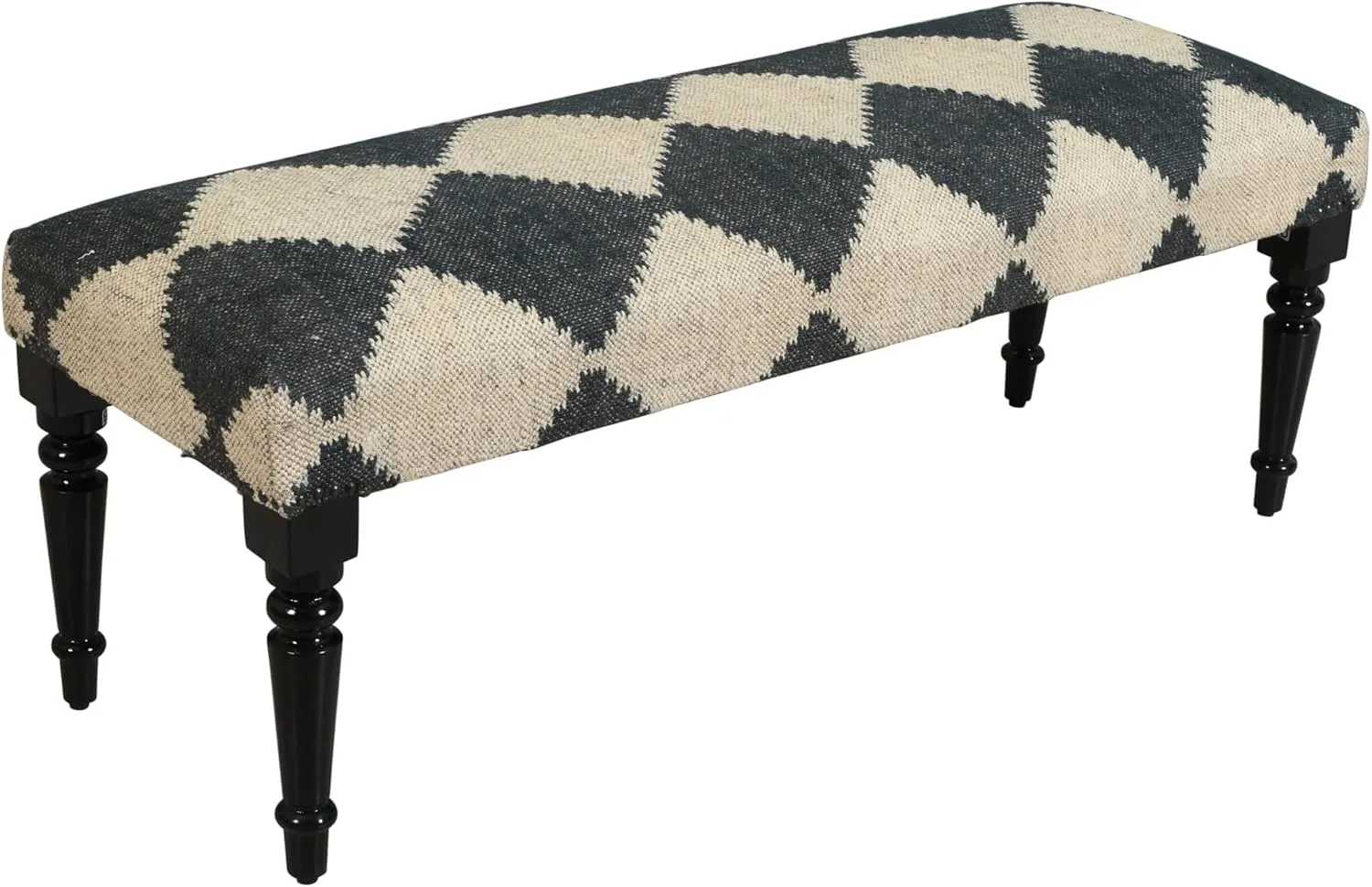 LR Home Alexei Tan/Black Upholstered Bench for Bedroom End of Bed | Farmhouse Checkered Accent Bench for Living Room, Bedroom, or Entryway Seating | Long Rectangle Sitting Bench | 47"W x 16"D x 18"H
