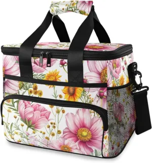 Lunch Bag Cosmos Flowers Insulated Cooler Bag Reusable Lunch Box with Shoulder Strap for Picnic Hiking Camping Work