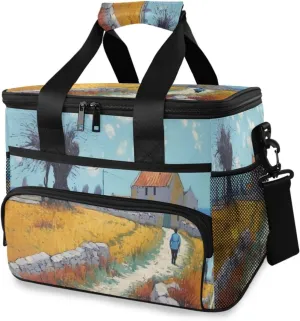 Lunch Bag Farmland Painting Insulated Cooler Bag Reusable Lunch Box with Shoulder Strap for Picnic Hiking Camping Work