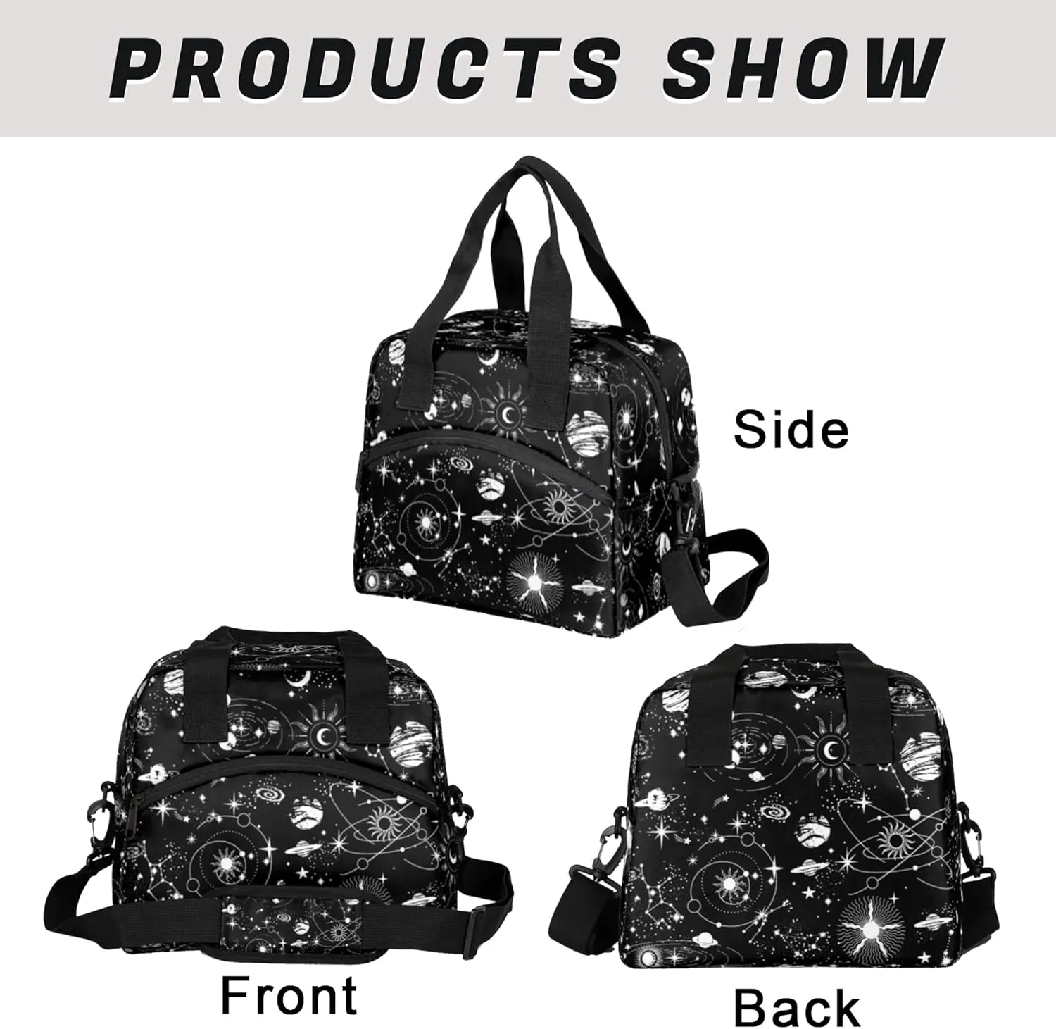 Lunch Bag for Kids Women Men - Reusable Lunch Box with Shoulder Strap, Insulated Meal Tote Bag Leakproof Cooler Bag for Work School Office Picnic, Universe Planet Galaxy