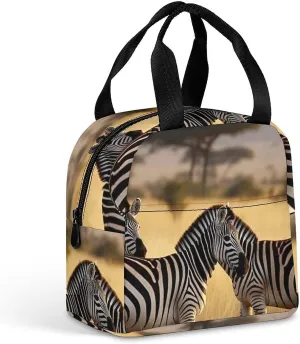 Lunch Bag for Women Men Africa Grassland Zebra Lunch Box Lunch Tote Bag Small Leakproof Cooler for Work Picnic Travel