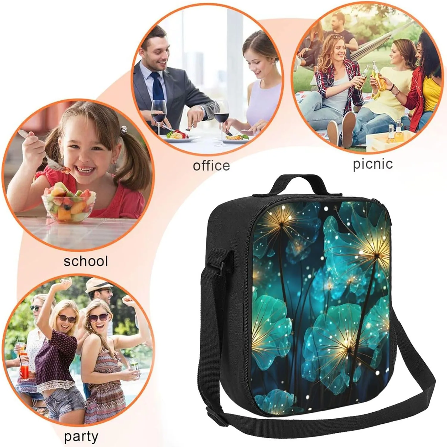 Lunch Bag Insulated Lunch Box for Men Women Unreal Flower Portable Lunch tote Bag Lunchbox