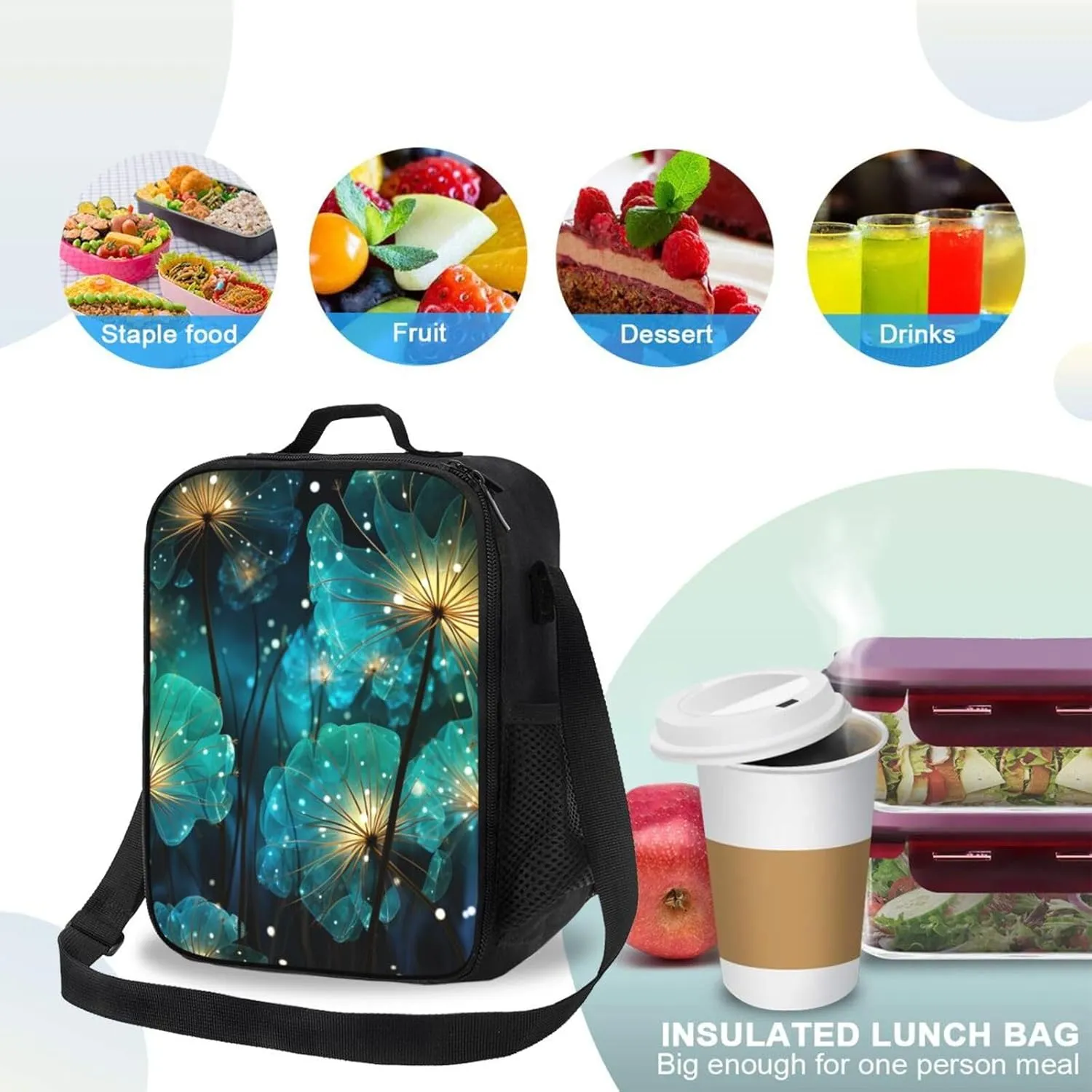 Lunch Bag Insulated Lunch Box for Men Women Unreal Flower Portable Lunch tote Bag Lunchbox