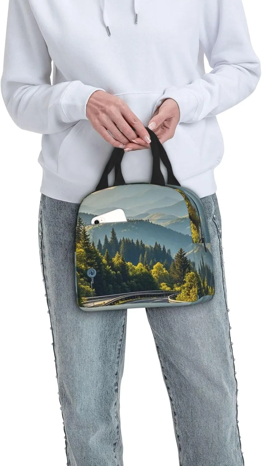 Lunch Bag Insulated Lunch Box for Women Men Blue Ridge Parkway Mountains Reusable Lunch Tote Bag for Work Picnic Travel