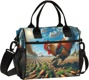 Lunch Bag Insulated Reusable Farmland Rooster Lunch Box,Leakproof Insulated Cooler with Adjustable Shoulder Strap for Women Men
