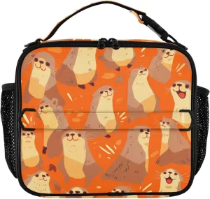 Lunch Bag Lunch Box for Women Men Insulated Cooler Bag Reusable Lunch Box Tote Bag with Strap for Work Picnic Sea Lions Hieroglyphic Red