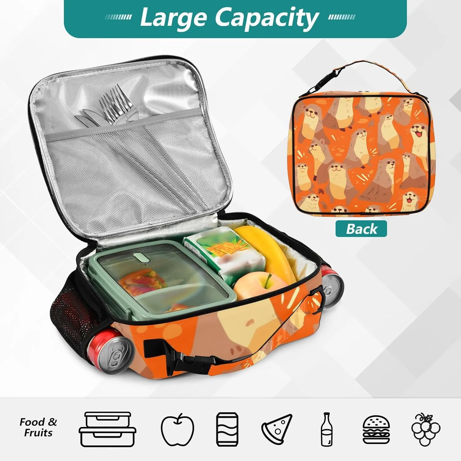 Lunch Bag Lunch Box for Women Men Insulated Cooler Bag Reusable Lunch Box Tote Bag with Strap for Work Picnic Sea Lions Hieroglyphic Red