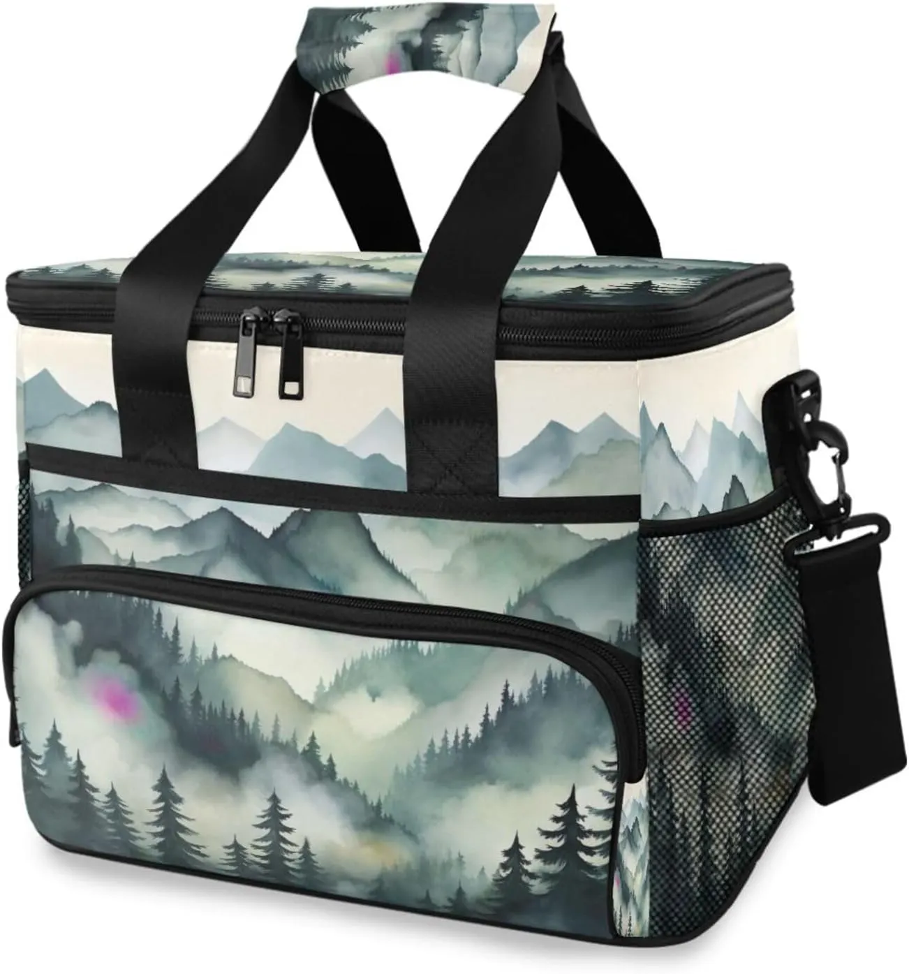 Lunch Bag Misty Forest Insulated Cooler Bag Reusable Lunch Box with Shoulder Strap for Picnic Hiking Camping Work