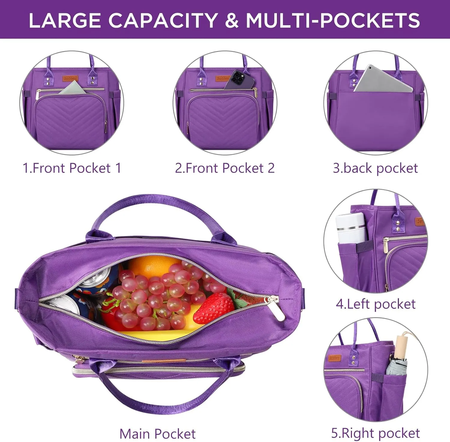 Lunch Box for Women Men,Lunch Bag Women, Insulated Lunch Box for Men with Shoulder Strap,Portable Reusable Large Cooler Tote Bags for Work Picnic Hiking Beach (purple)