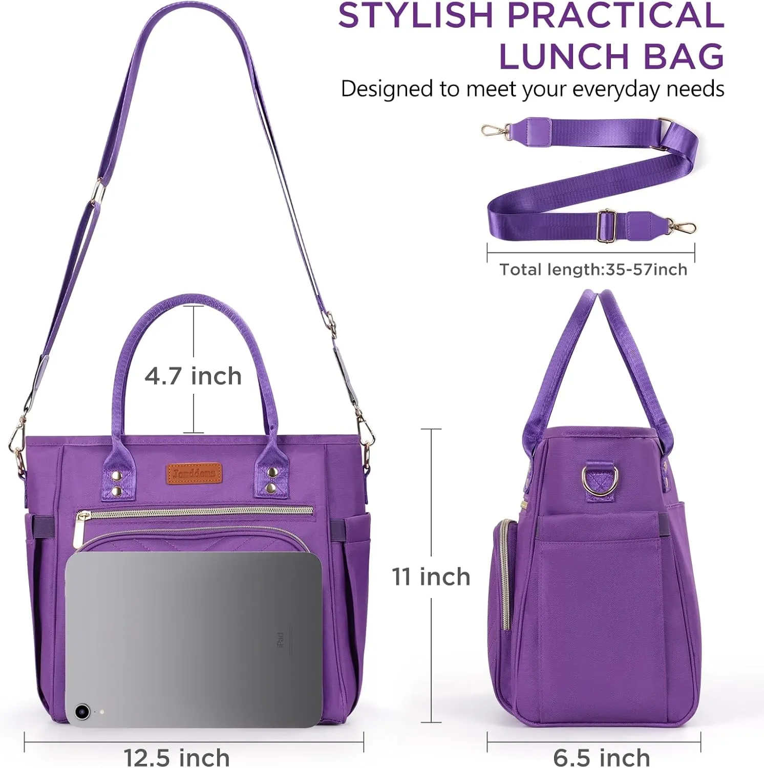 Lunch Box for Women Men,Lunch Bag Women, Insulated Lunch Box for Men with Shoulder Strap,Portable Reusable Large Cooler Tote Bags for Work Picnic Hiking Beach (purple)