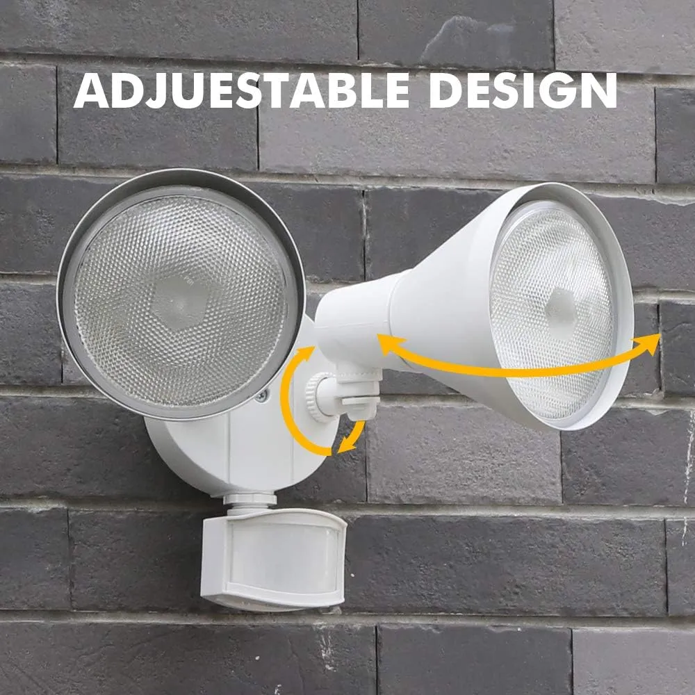 LUTEC 1800LM LED Motion Sensor Light Outdoor, Dual-Head Security Light, 3000K, Waterproof Exterior Flood Light for Patio, Garden, Yard, White (2 Bulbs Included)