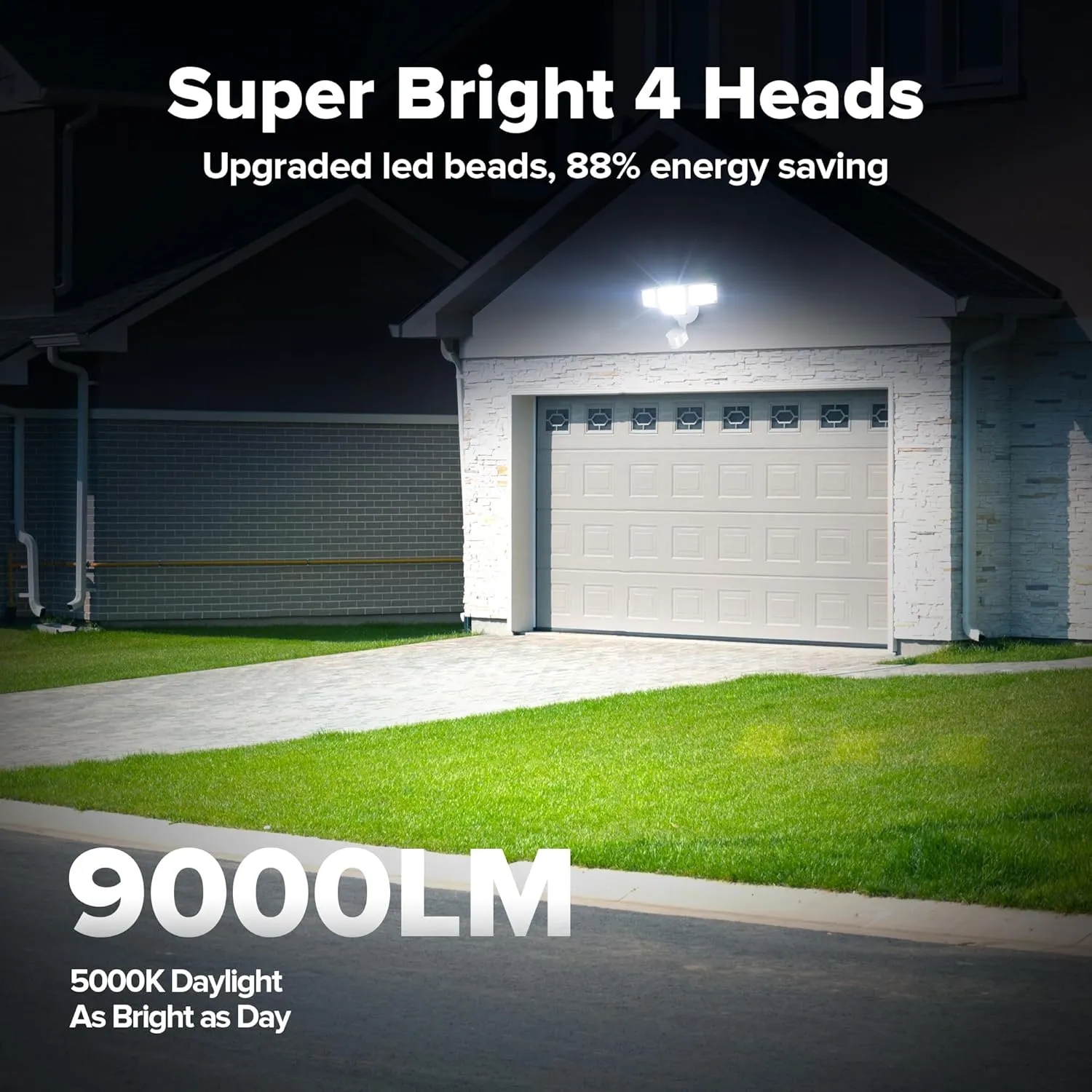 LUTEC 80W 9000LM LED Security Light Motion Sensor Outdoor Lights, 4 Head LED Flood Lights Outdoor 5000K Daylight, IP65 Waterproof, Motion Detected Lights for Outside, House, Garage, Yard (White)
