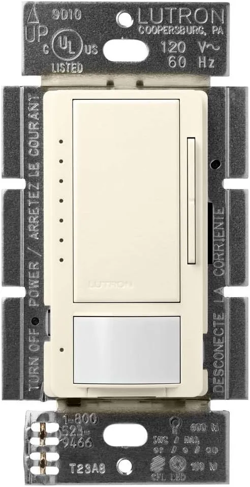 Lutron Maestro Motion Sensor Dimmer Switch for Bathroom, Garage, Laundry Room, and Closet, Occupancy and Vacancy Sensor, Single-Pole/Multi-Location, No Neutral Req, MSCL-OP153M-BI, Biscuit