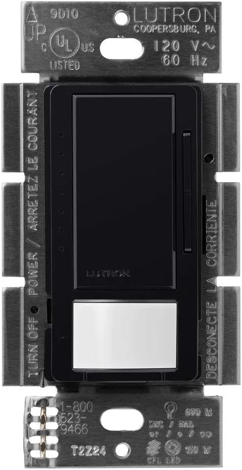 Lutron Maestro Motion Sensor Dimmer Switch for Bathroom, Garage, Laundry Room, and Closet, Occupancy and Vacancy Sensor, Single-Pole/Multi-Location, No Neutral Req, MSCL-OP153M-BL, Black
