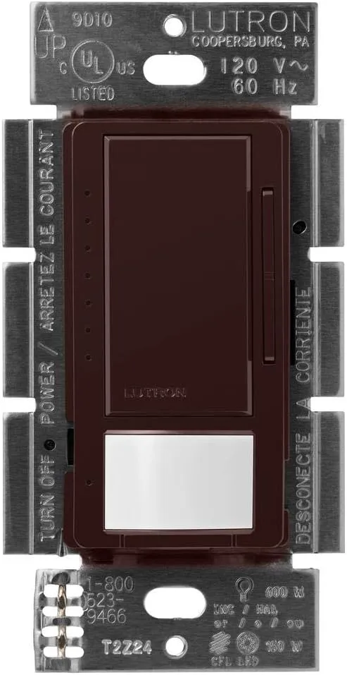 Lutron Maestro Motion Sensor Dimmer Switch for Bathroom, Garage, Laundry Room, and Closet, Occupancy and Vacancy Sensor, Single-Pole/Multi-Location, No Neutral Req, MSCL-OP153M-BR, Brown