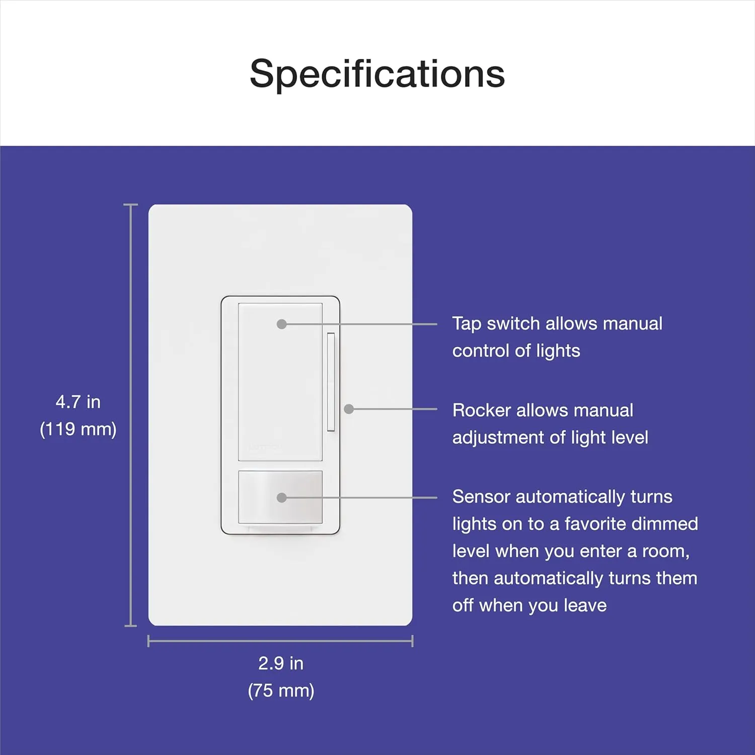 Lutron Maestro Motion Sensor Dimmer Switch for Bathroom, Garage, Laundry Room, and Closet, Occupancy and Vacancy Sensor, Single-Pole/Multi-Location, No Neutral Req, MSCL-OP153M-IV, Ivory