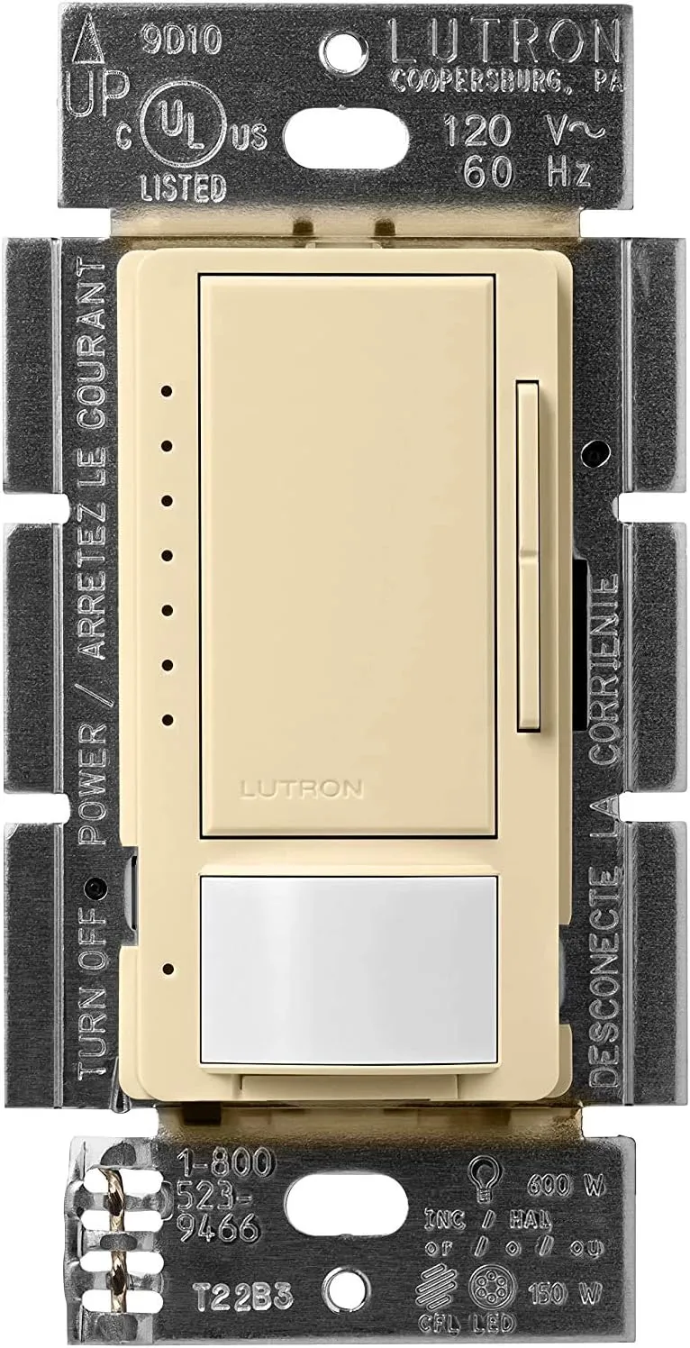 Lutron Maestro Motion Sensor Dimmer Switch for Bathroom, Garage, Laundry Room, and Closet, Occupancy and Vacancy Sensor, Single-Pole/Multi-Location, No Neutral Req, MSCL-OP153M-IV, Ivory