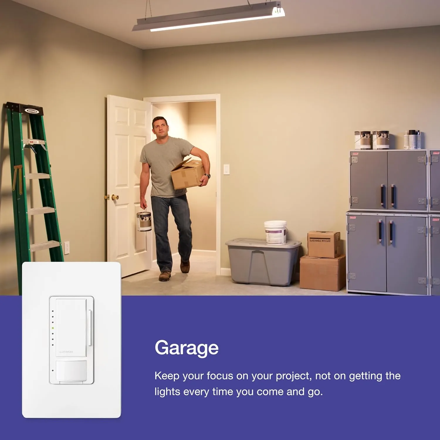 Lutron Maestro Motion Sensor Dimmer Switch for Bathroom, Garage, Laundry Room, and Closet, Occupancy and Vacancy Sensor, Single-Pole/Multi-Location, No Neutral Req, MSCL-OP153M-IV, Ivory