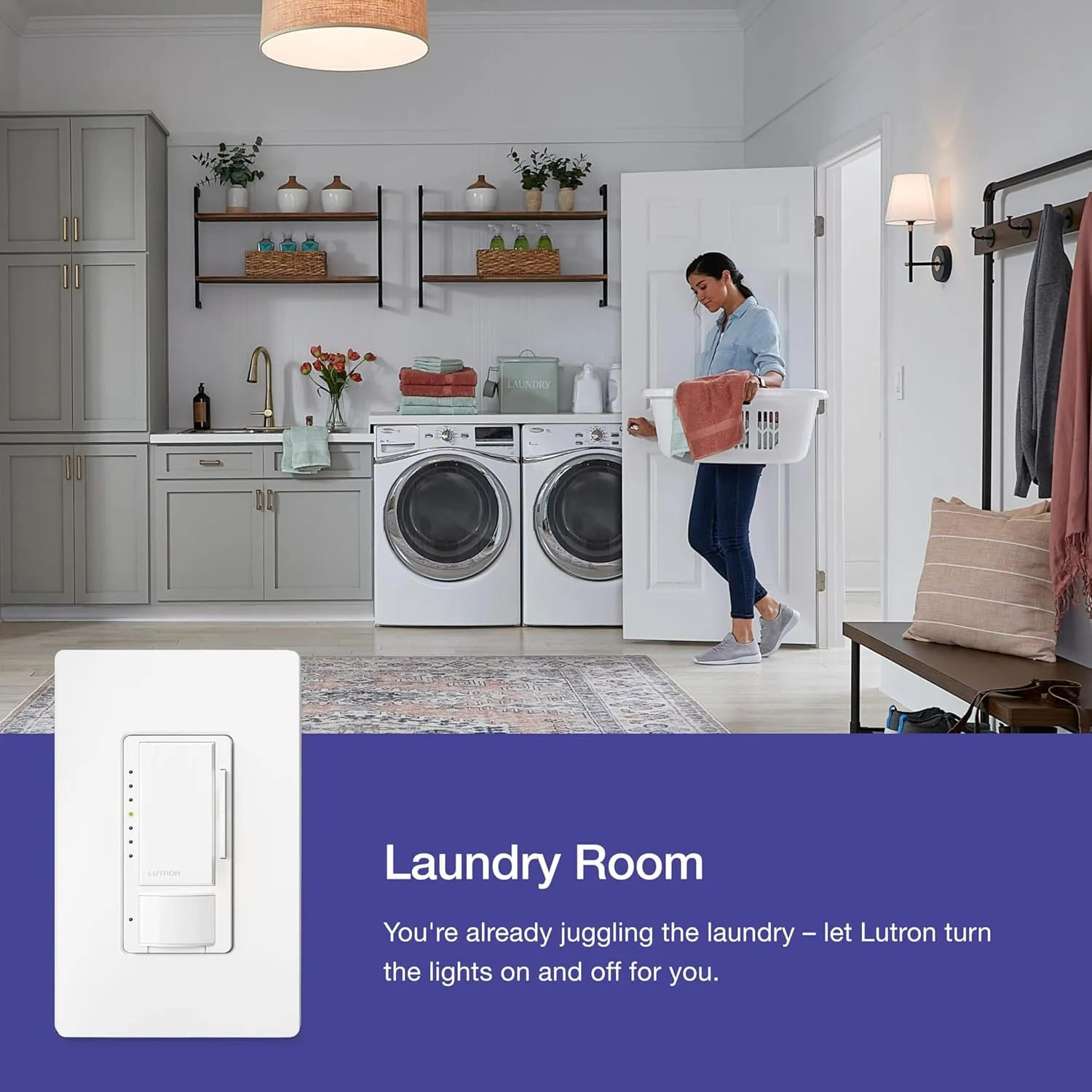 Lutron Maestro Motion Sensor Dimmer Switch for Bathroom, Garage, Laundry Room, and Closet, Occupancy and Vacancy Sensor, Single-Pole/Multi-Location, No Neutral Required, MSCL-OP153M-WH, White