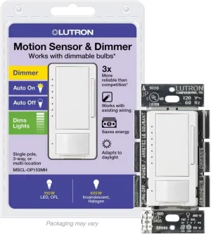 Lutron Maestro Motion Sensor Dimmer Switch for Bathroom, Garage, Laundry Room, and Closet, Occupancy and Vacancy Sensor, Single-Pole/Multi-Location, No Neutral Required, MSCL-OP153M-WH, White