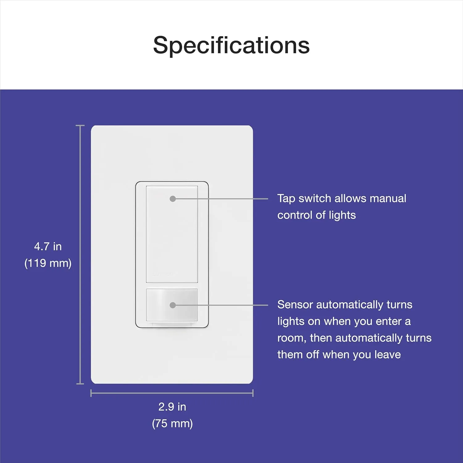 Lutron Maestro Motion Sensor Light Switch, for Bathroom, Garage, Laundry Room, and Closet, for Any Bulbs, Occupancy and Vacancy Sensor, Single-Pole Only, No Neutral Req, MS-OPS2H-2-WH, White (2 Pack)