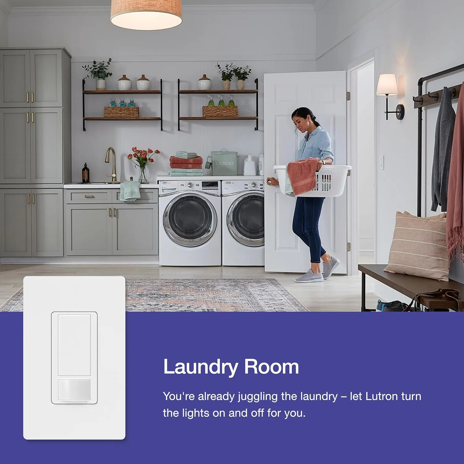 Lutron Maestro Motion Sensor Light Switch, for Bathroom, Garage, Laundry Room, and Closet, for Any Bulbs, Occupancy and Vacancy Sensor, Single-Pole Only, No Neutral Req, MS-OPS2H-2-WH, White (2 Pack)