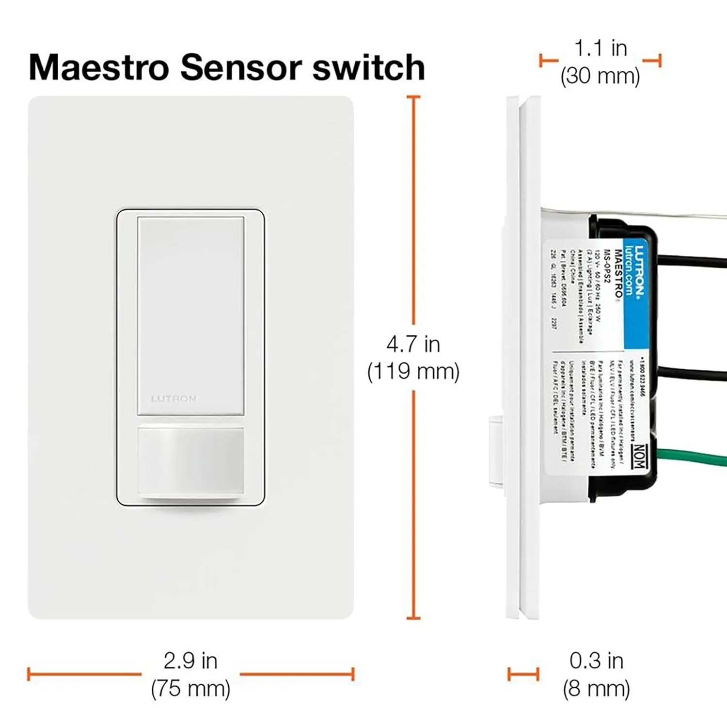Lutron Maestro Motion Sensor Light Switch for Bathroom, Garage, Laundry Room, and Closet, for Any Light Bulbs, Occupancy and Vacancy Sensor, Single-Pole Only, No Neutral Required, MS-OPS2-WH, White