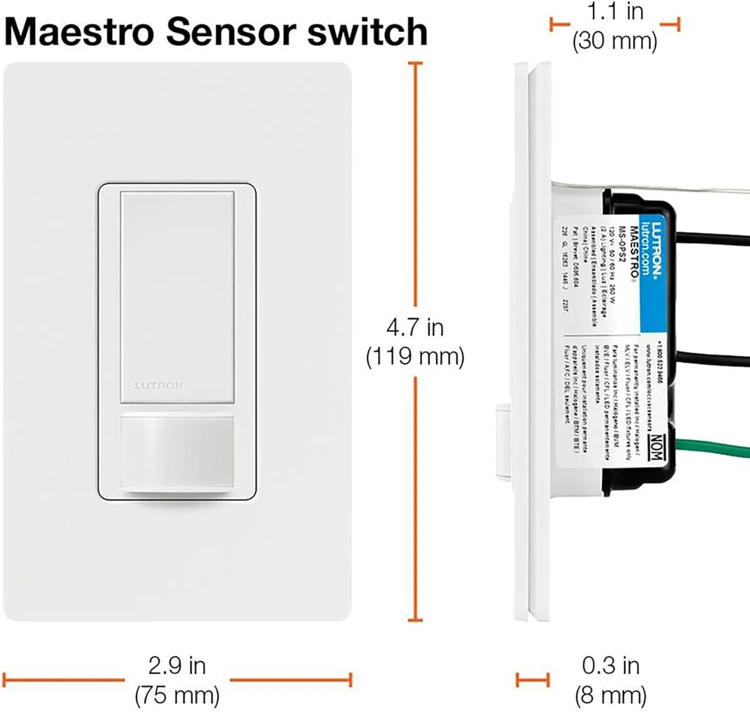 Lutron Maestro Motion Sensor Switch | 2 Amp, Single Pole | MS-OPS2-SW | Snow