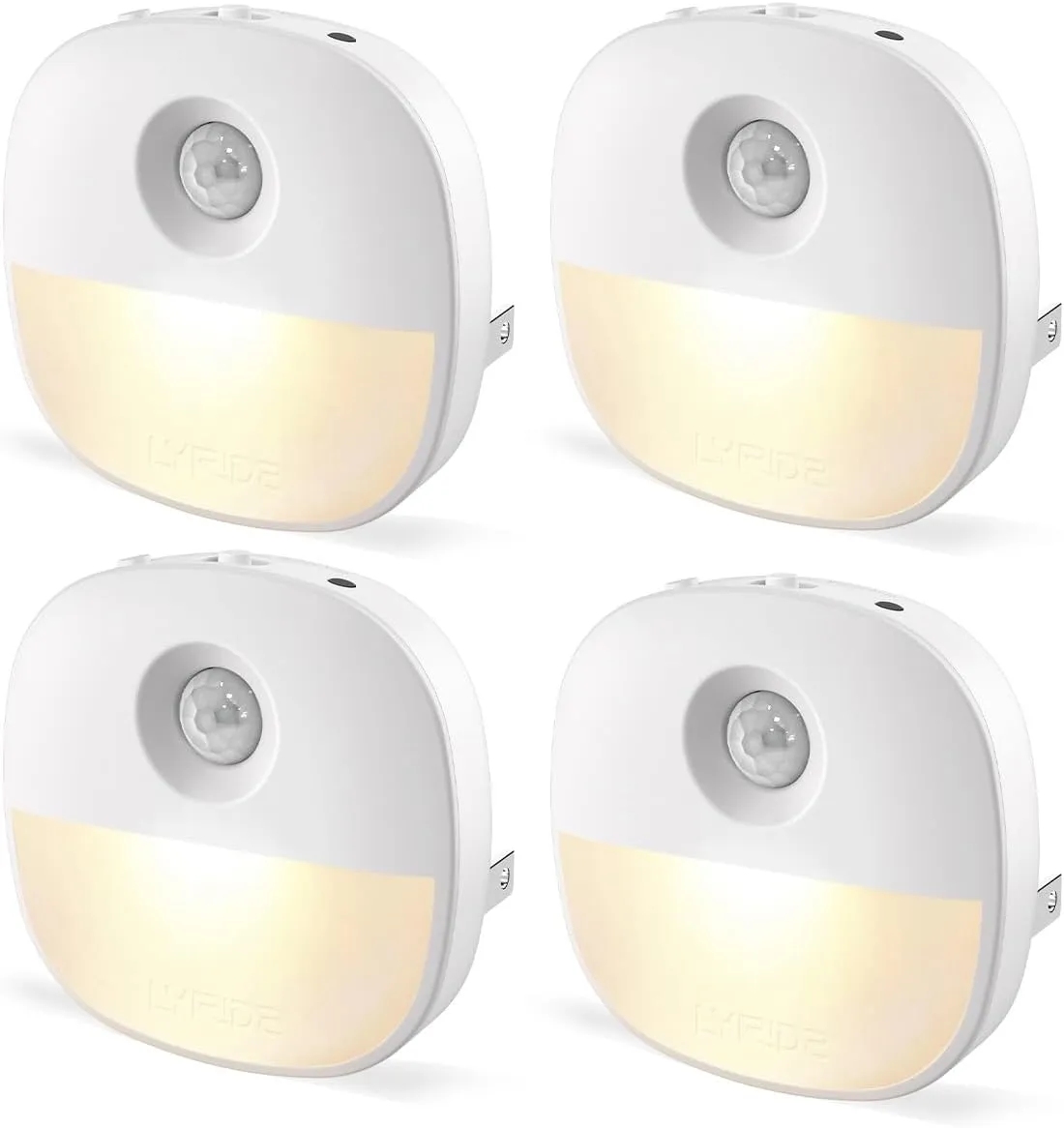 Lyridz Plug in Night Light with Motion Sensor and Dusk to Dawn Sensor, Dimmable Warm Nightlight with 1-50lm Adjustable Brightness Indoor for Bedroom, Bathroom, Stairs, Hallway, Pet House (4 Pack)