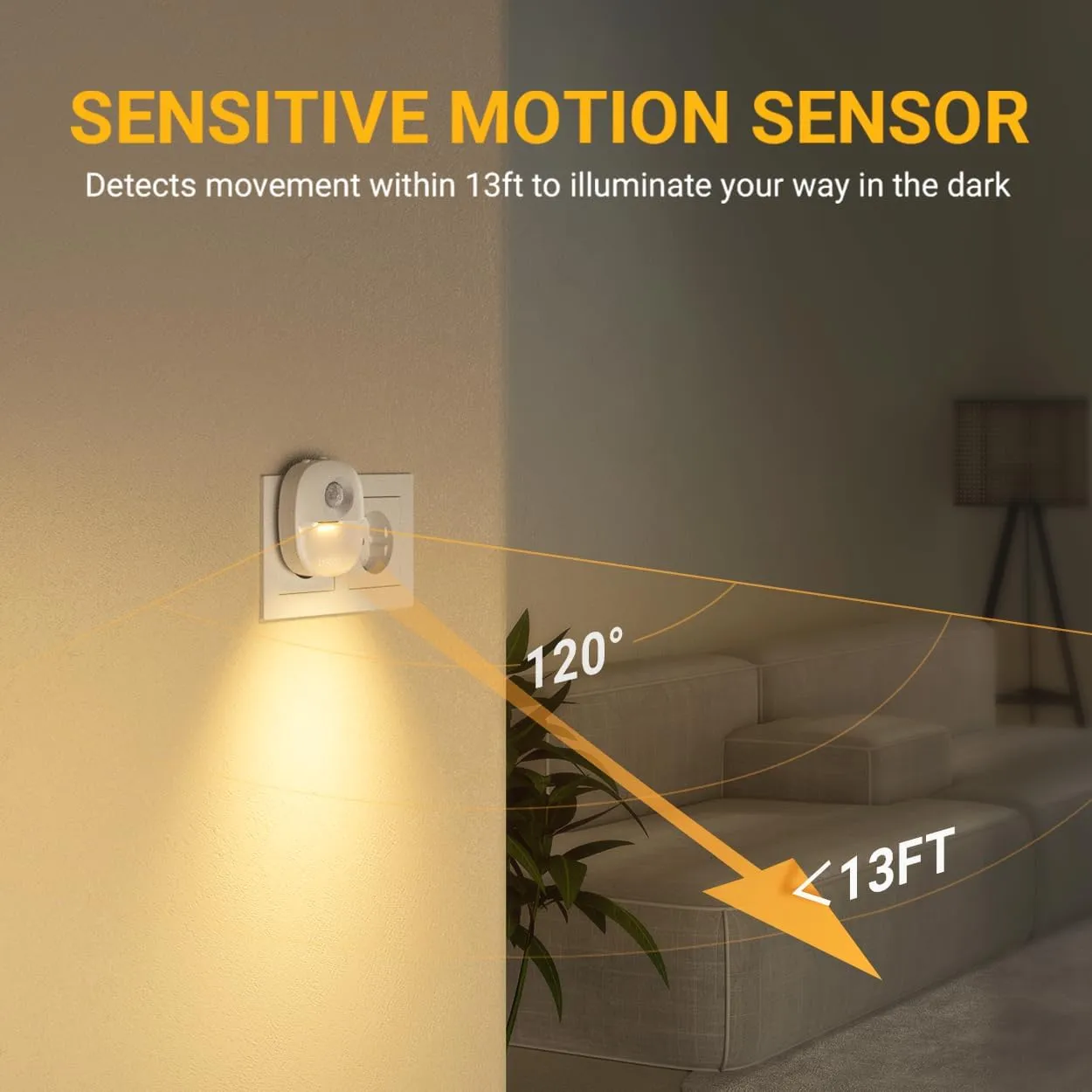 Lyridz Plug in Night Light with Motion Sensor and Dusk to Dawn Sensor, Dimmable Warm Nightlight with 1-50lm Adjustable Brightness Indoor for Bedroom, Bathroom, Stairs, Hallway, Pet House (4 Pack)