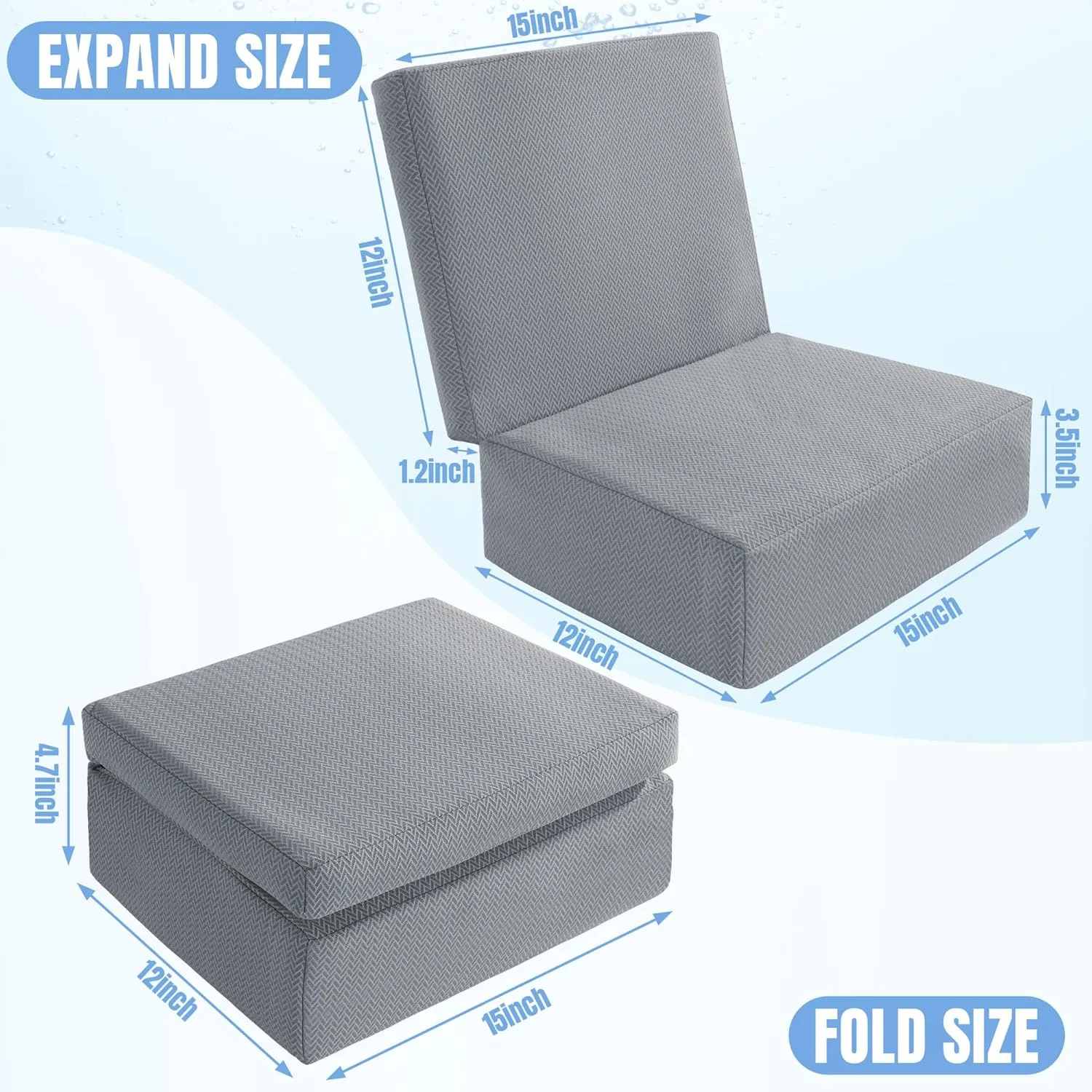 MABOZOO 2 Pcs Foldable Hot Tub Booster Seat, Adjuatable 2 Heights Extra Thick Hot Tub Pillow Bath Seat with Back Support Cushions, Washable Bathtub Cushion for Indoor Outdoor (Gray)