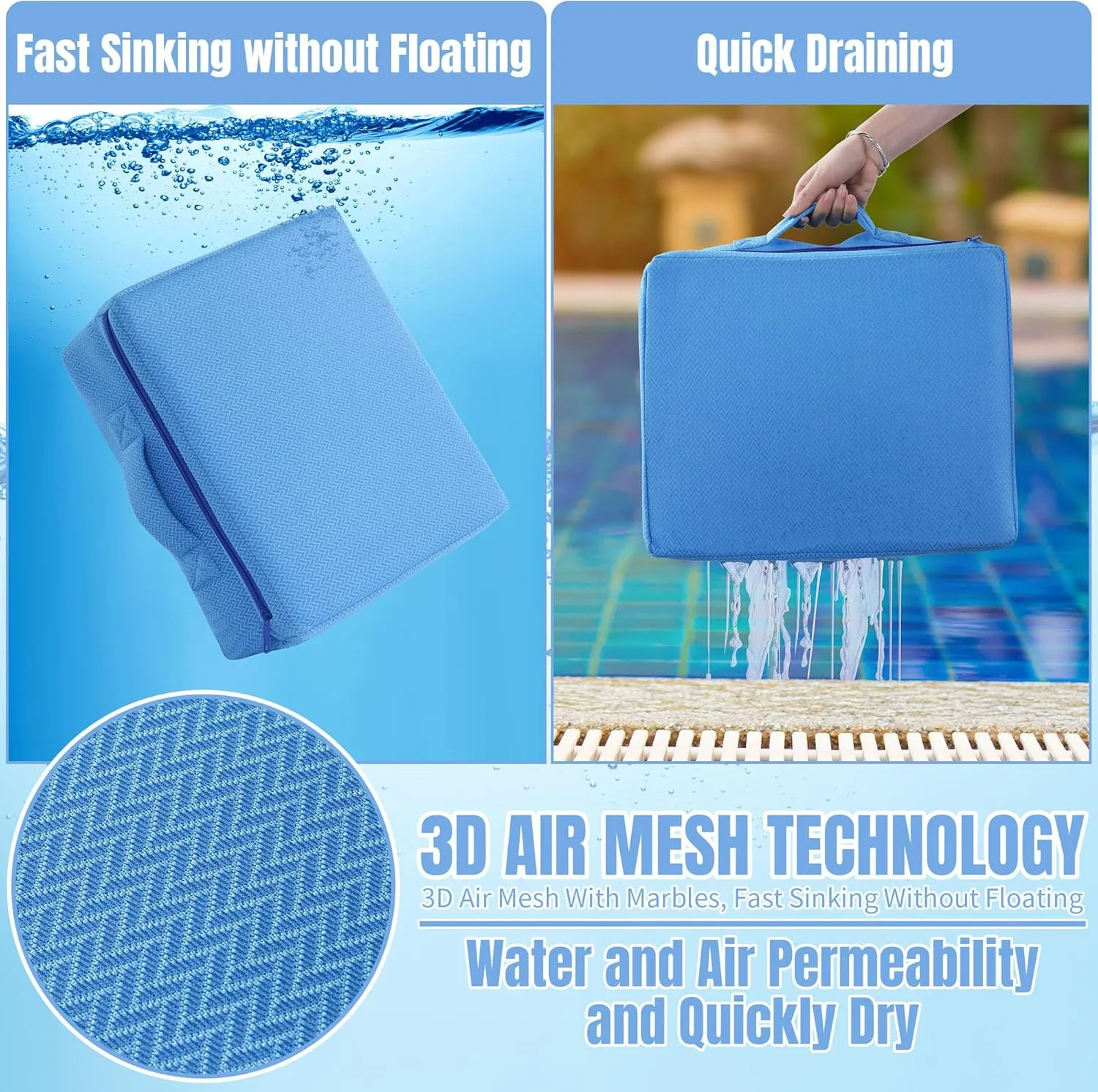 MABOZOO Foldable Hot Tub Booster Seat, Adjuatable 2 Heights Extra Thick Hot Tub Pillow Bath Seat with Back Support Cushions, Washable Hot Tub Seat Cushion for Indoor Outdoor (Blue)