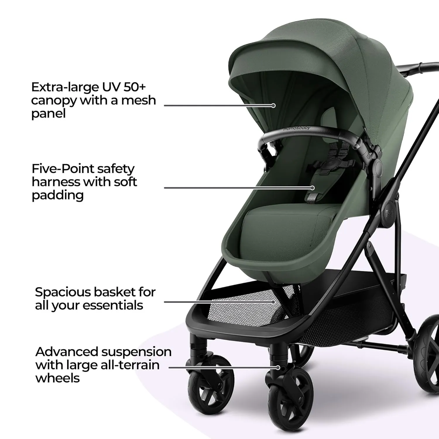 MAMA & BABY Rovee Bassinet Baby Stroller, 2-in-1 Foldable Infant Stroller with Reversible Seat, UPF 50  Canopy, All-Terrain Wheels for On-The-Go Families