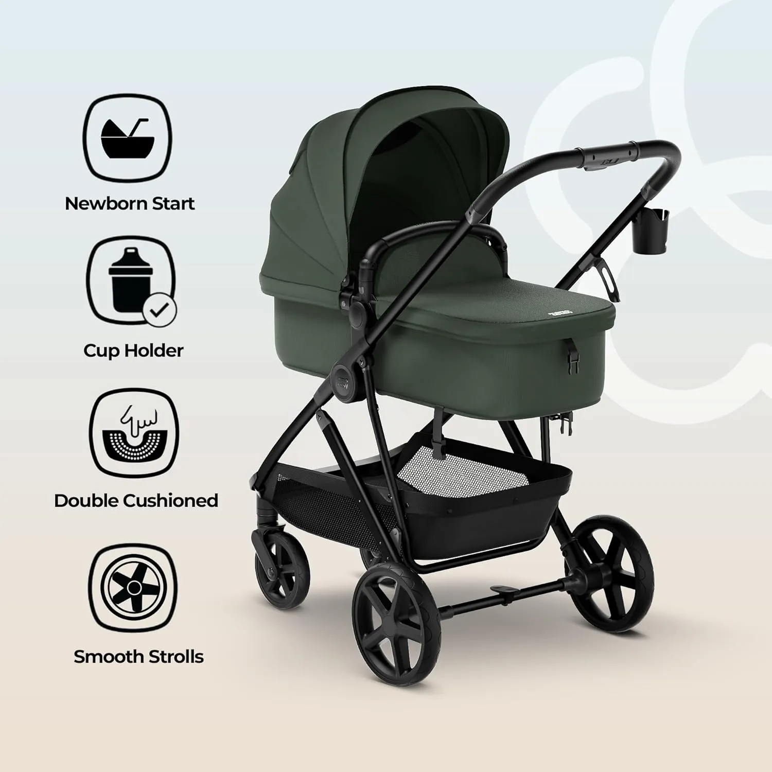 MAMA & BABY Rovee Bassinet Baby Stroller, 2-in-1 Foldable Infant Stroller with Reversible Seat, UPF 50  Canopy, All-Terrain Wheels for On-The-Go Families
