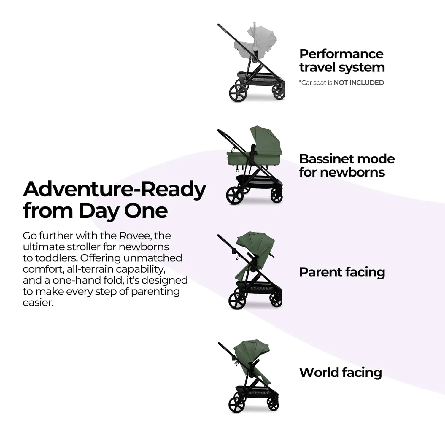 MAMA & BABY Rovee Bassinet Baby Stroller, 2-in-1 Foldable Infant Stroller with Reversible Seat, UPF 50  Canopy, All-Terrain Wheels for On-The-Go Families
