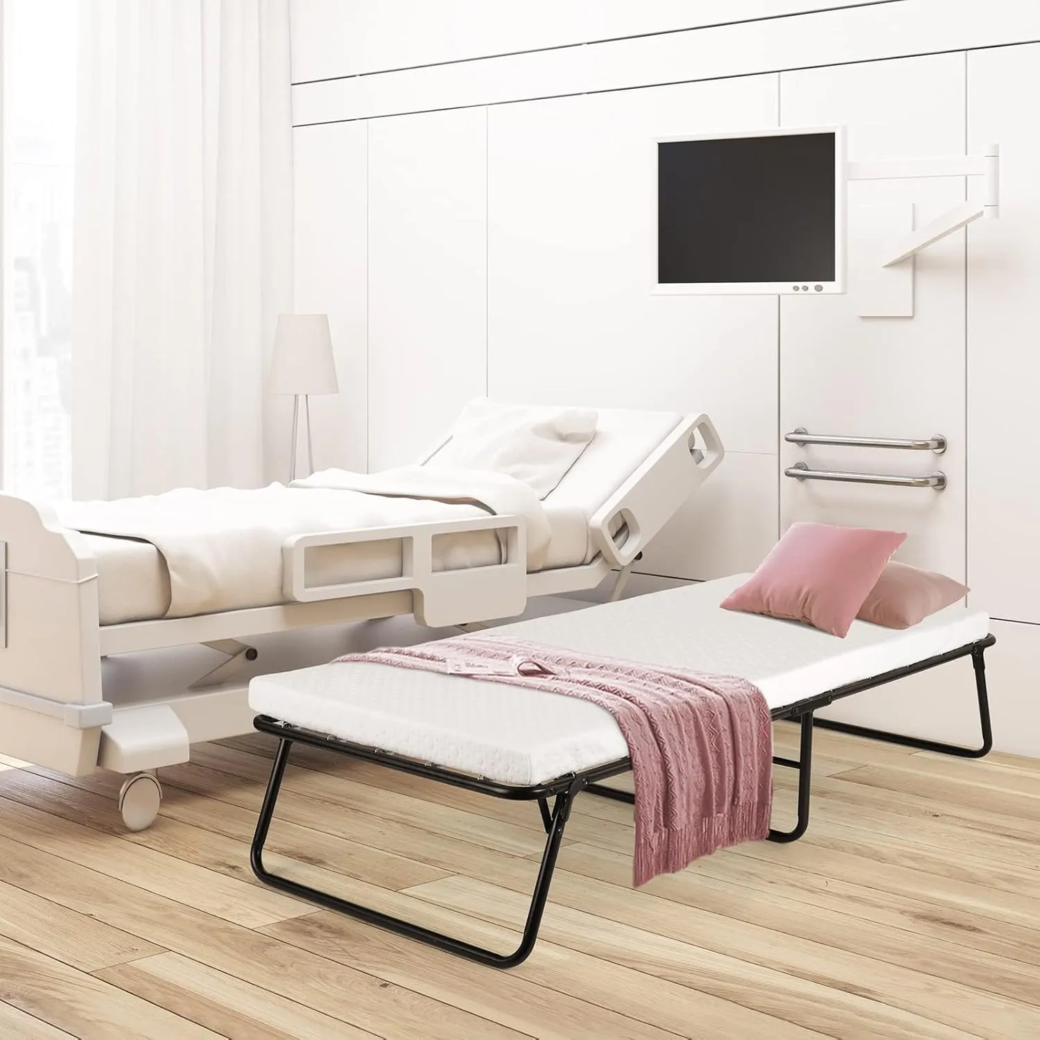 MAMIZO Folding Bed 75" x 35", 4 in Wider Rollaway Bed with Mattress for Adults, Portable, Metal Frame with Memory Foam Mattress, No Assembly Required (75" x35" x14")