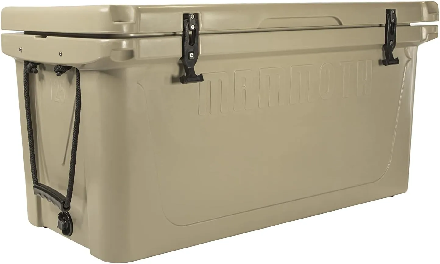 Mammoth Ranger 125 Cooler, Insulated Hard Ice Chest with 125 Quart Capacity, Holds 104 Cans, Great for Large Boats, Elk Hunting, Catering, Tan