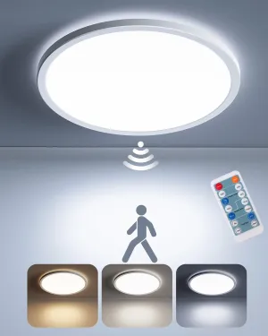 Matane Dimmable Motion Sensor LED Ceiling Light with Remote, 9 Inch Wired Flush Mount 3000K 4000K 5000K, 1800LM Motion Sensor Light Indoor for Closet Hallway Laundry Stairs White