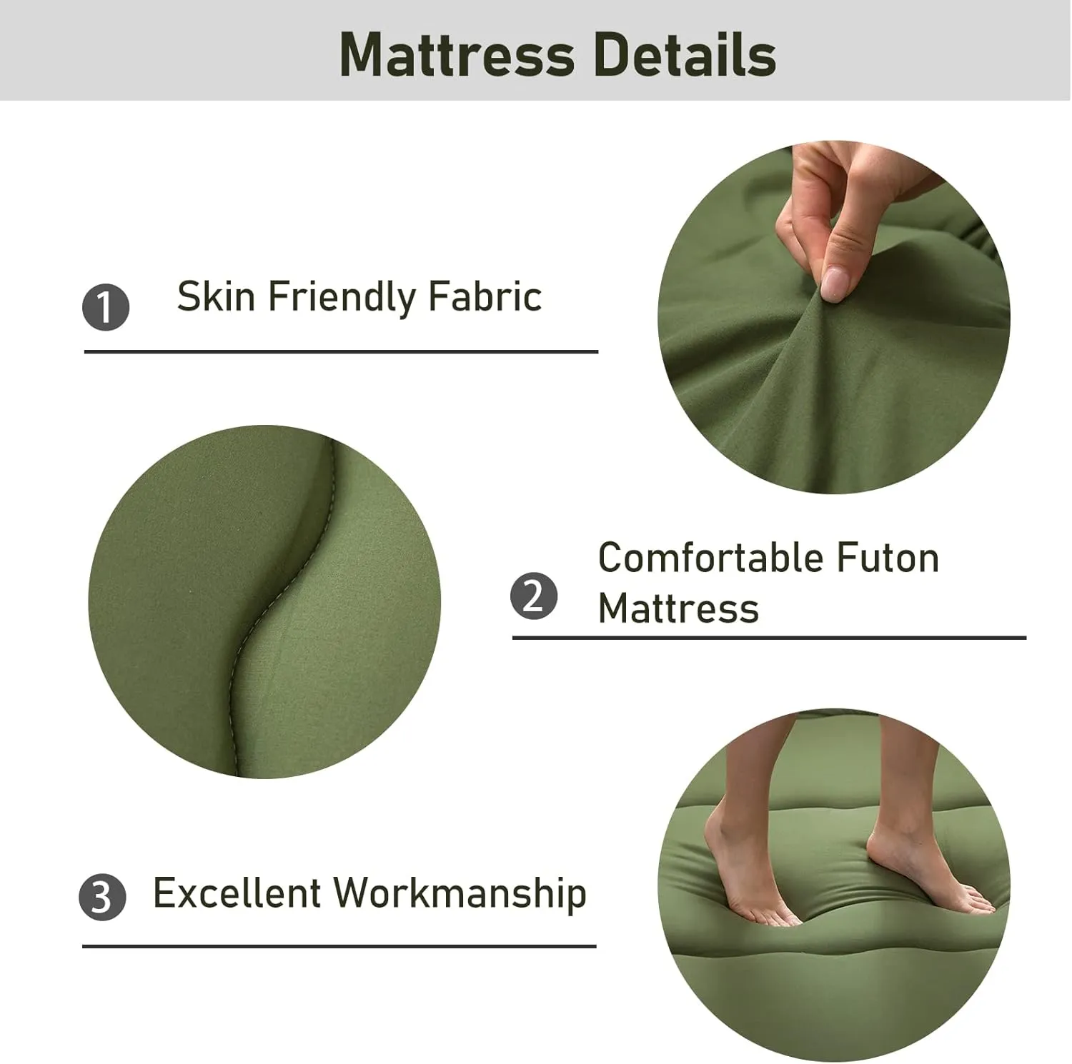 MAXYOYO Cot Mattress Green Floor Bed, Japanese Floor Mattress Futon Mattress Narrow Twin Mattress Single Bed Mattress Floor Mattress for Adults, Foldable Roll Up Camping Cot Mattress