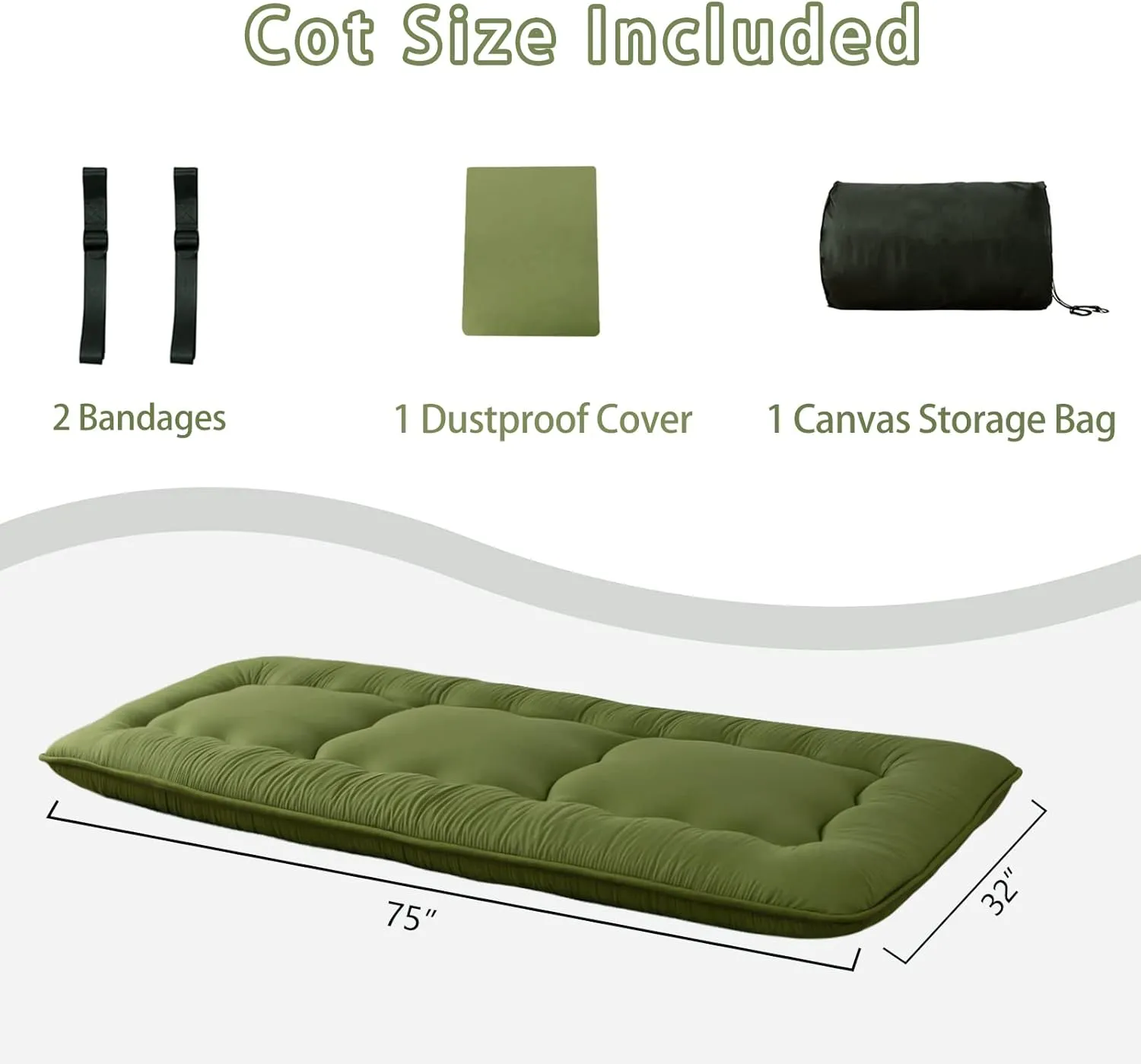MAXYOYO Cot Mattress Green Floor Bed, Japanese Floor Mattress Futon Mattress Narrow Twin Mattress Single Bed Mattress Floor Mattress for Adults, Foldable Roll Up Camping Cot Mattress